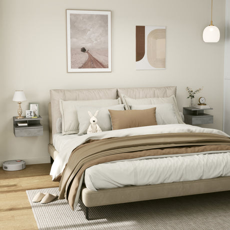 easycomfort easycomfort set da 2 comodini sospesi per camera da letto con cassetto e mensola in legno 35x32x22 5cmgrigio