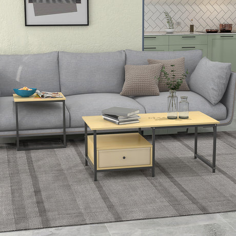 immagine-2-easycomfort-easycomfort-set-da-2-pezzi-con-tavolino-da-caffe-e-tavolino-laterale-a-c-in-acciaio-e-truciolato-color-legno