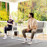 easycomfort easycomfort set da esterno 3 pezzi con 2 sedie con braccioli e cuscini e tavolo con piano in vetro bianco