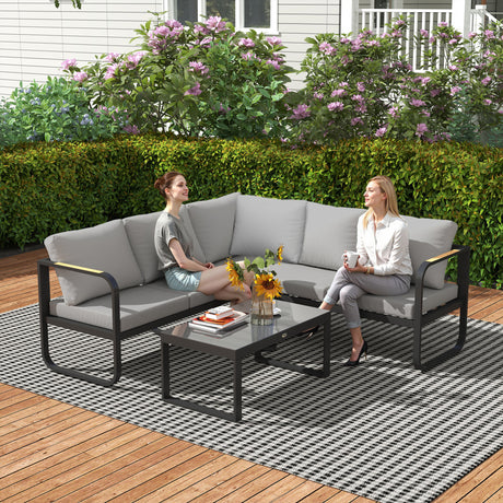 easycomfort easycomfort set da esterno 3 pezzi con divano 3 posti convertibile divano 2 posti e tavolino da esterno grigio e nero