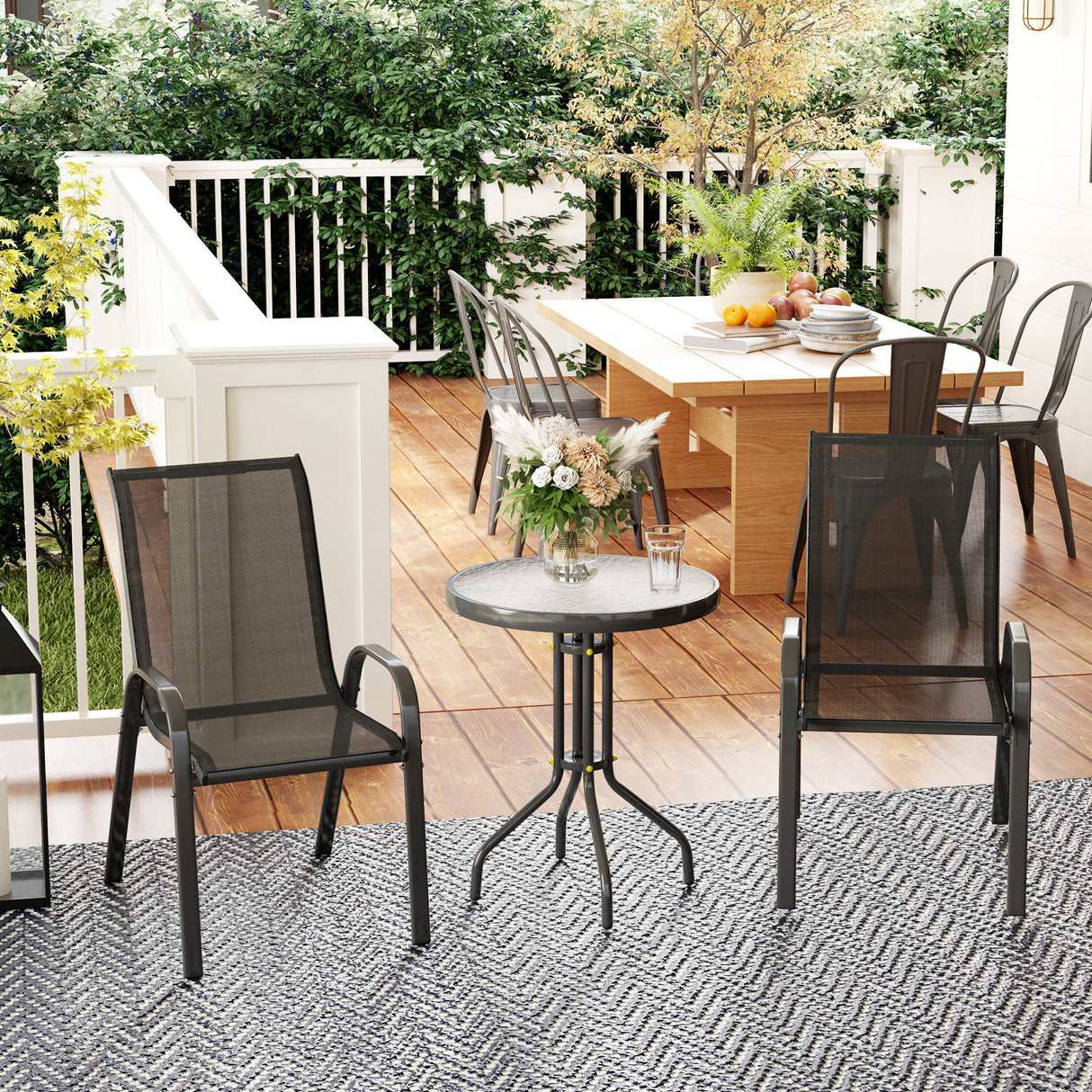easycomfort easycomfort set da giardino 3 pezzi con 2 sedie da giardino 54x71x93 cm e tavolino rotondo 60x71 cm in acciaio nero