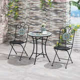 easycomfort easycomfort set da giardino 3 pezzi con mosaico tavolino e 2 sedie pieghevoli verde