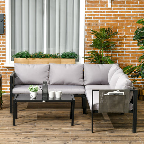 easycomfort easycomfort set da giardino 4 pezzi con 2 divanetti poltrona angolare e tavolino da caffe in vetro temperato