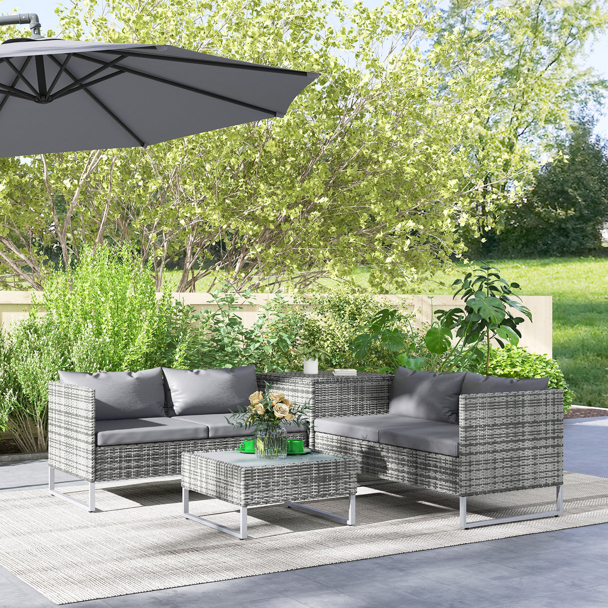 easycomfort easycomfort set da giardino 4 pezzi con 2 divani 2 posti tavolino da caffe e tavolino alto in acciaio e rattan