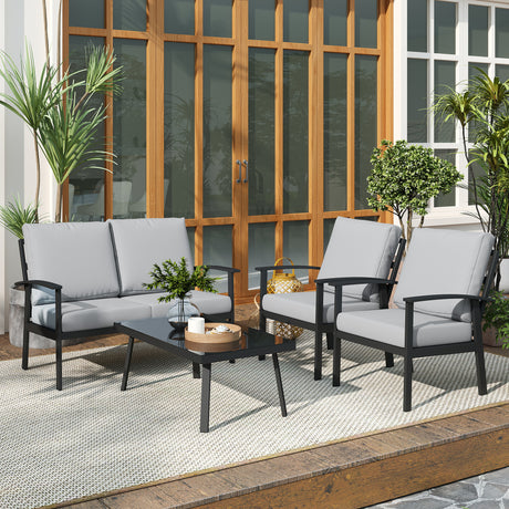easycomfort easycomfort set da giardino 4 pezzi con 2 poltroncine divano 2 posti e tavolino in alluminio e fibra grigio carbone