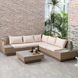 easycomfort easycomfort set da giardino 4 pezzi in rattan divano angolare con cuscini e tavolini nero e marrone chiaro