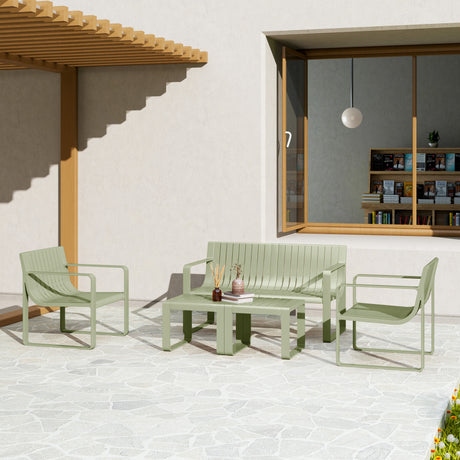 easycomfort easycomfort set da giardino 5 pezzi a doghe con divanetto 2 poltroncine e 2 tavolini in polipropilene verde