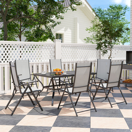 easycomfort easycomfort set da giardino 7 pezzi con tavolo da pranzo con foro per ombrellone e 6 sedie pieghevoli grigio