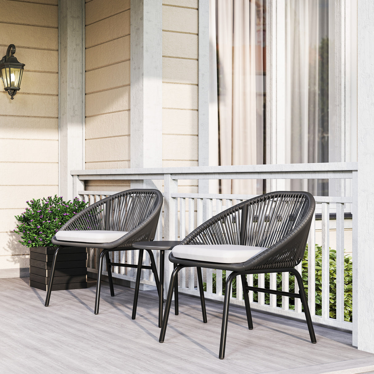 easycomfort easycomfort set da giardino con 2 sedie con cuscino e tavolino da caffe in acciaio e rattan pe nero