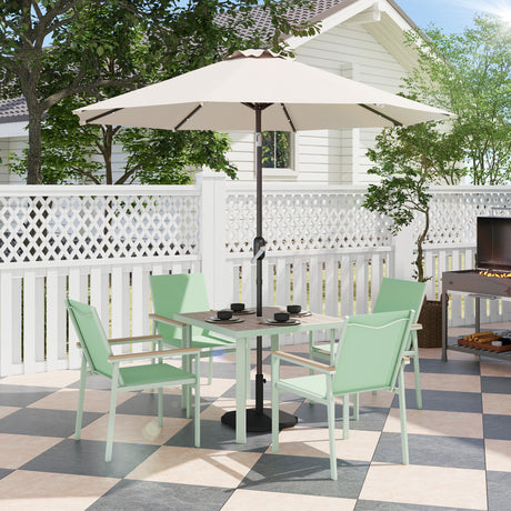 easycomfort easycomfort set da giardino con tavolo quadrato e 4 sedie con braccioli in tessuto a rete e acciaio verde