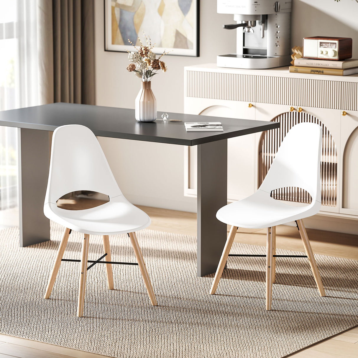 easycomfort easycomfort set di 2 sedie da pranzo in plastica e legno stile nordico con schienale curvato bianco