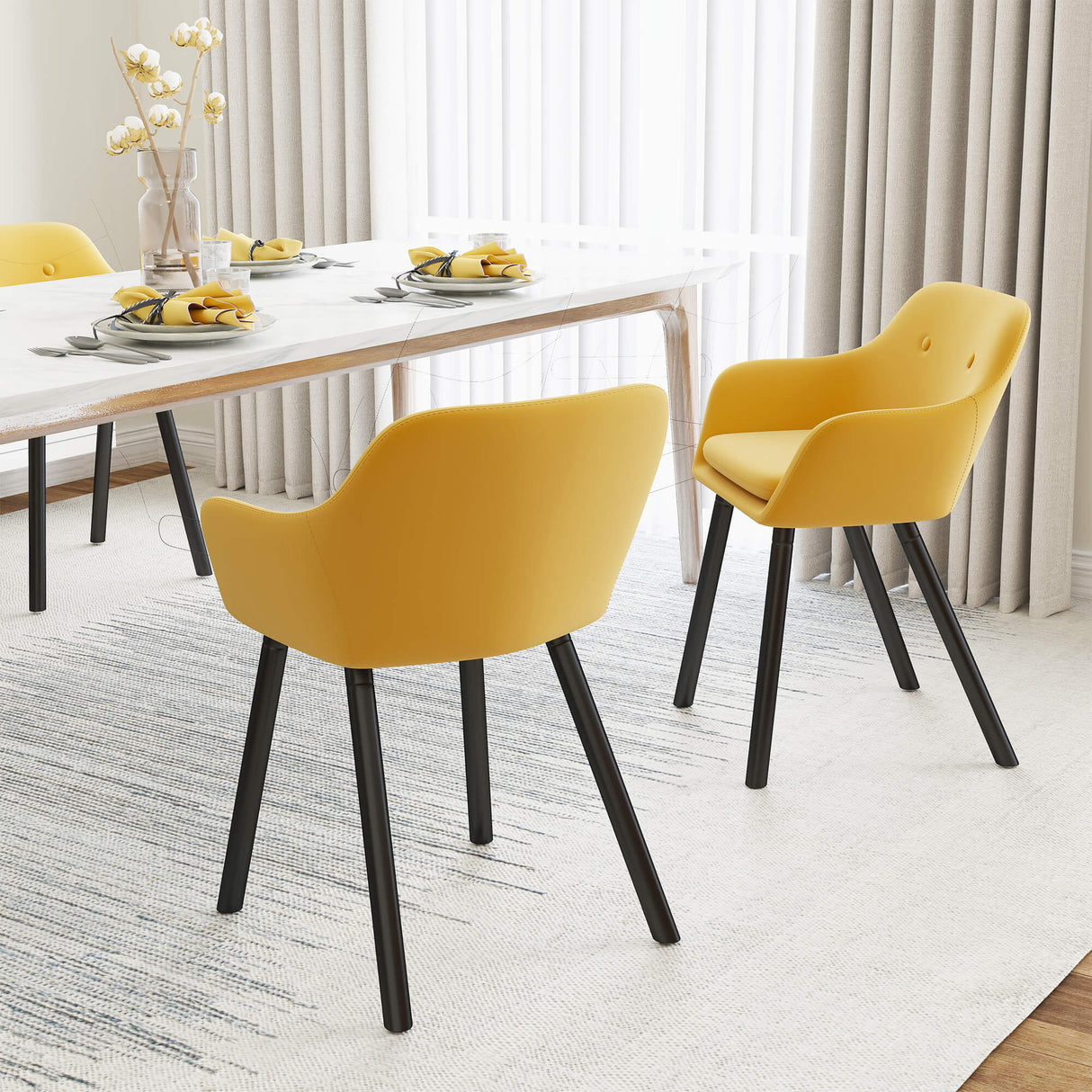 easycomfort easycomfort set di 2 sedie per sala da pranzo con braccioli imbottite e in velluto 54x56x74cm giallo