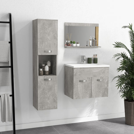 easycomfort easycomfort set mobili bagno da 4 pezzi con lavabo da 60cm mobiletto colonna bagno e specchiera in legno grigio