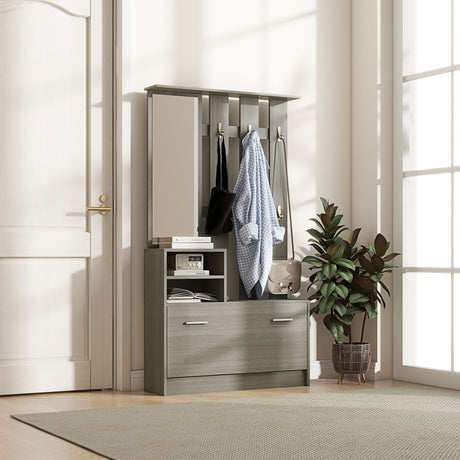 easycomfort easycomfort set mobili da ingresso con appendiabiti specchio panca con scaffale e scarpiera per 8 paia di scarpe grigio