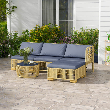 easycomfort easycomfort set salotto in rattan da giardino con divano modulabile cuscini e tavolino da caffe grigio