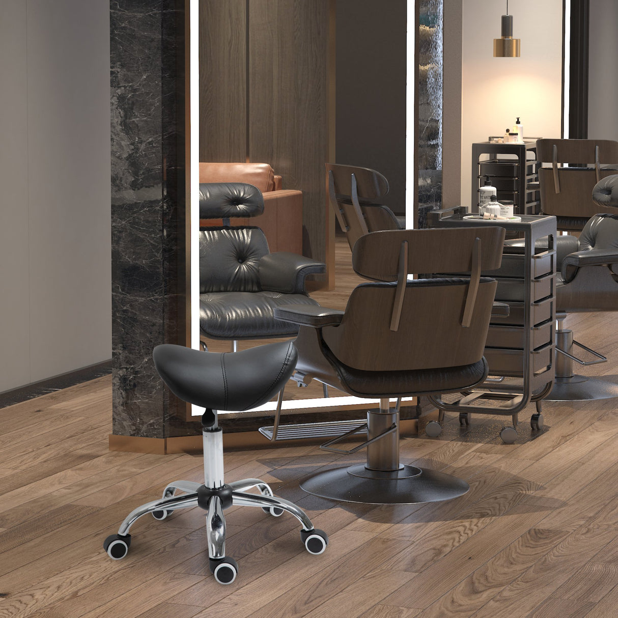 easycomfort easycomfort sgabello da lavoro a sella con ruote e altezza regolabile per negozi parrucchiere e tattoo 52x53x49 61cm nero ean 8054144131412