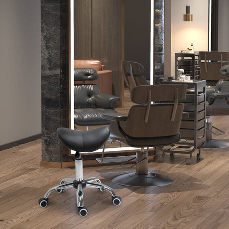 easycomfort easycomfort sgabello da lavoro a sella con ruote e altezza regolabile per negozi parrucchiere e tattoo 52x53x49 61cm nero ean 8054144131412