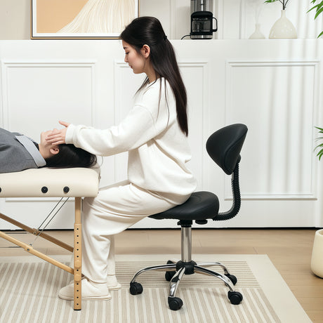 easycomfort easycomfort sgabello estetista con ruote e schienale altezza regolabile e seduta girevole in finta pelle nero