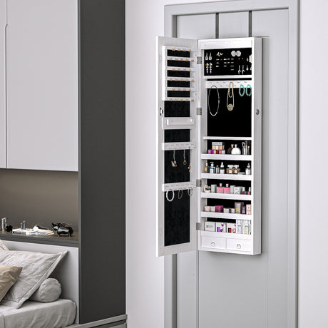 easycomfort easycomfort specchiera portagioielli con 6 luci led e spazi portaoggetti in legno e vetro 37x120x10 cm color legno bianco