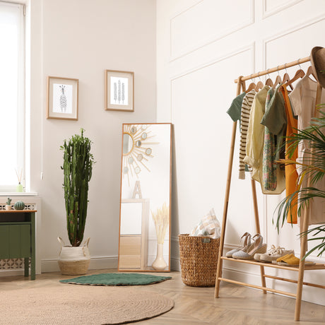 easycomfort easycomfort specchio da parete e da appoggio in legno di pino con ganci inclusi 45x125cm