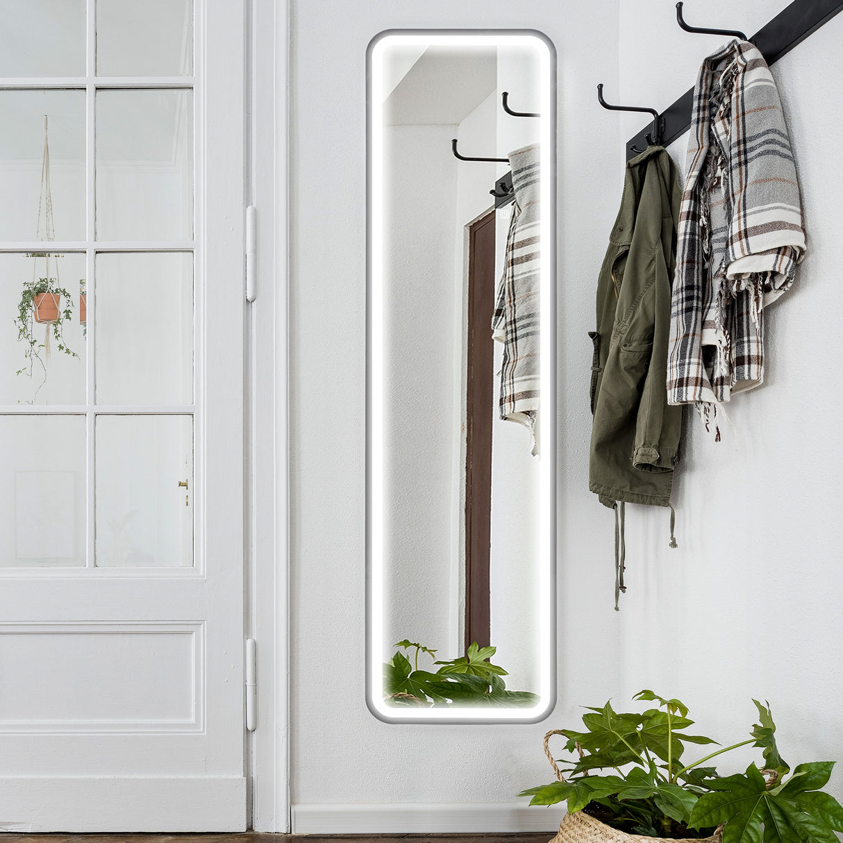 easycomfort easycomfort specchio da parete touch con illuminazione led regolabile in vetro temperato e metallo 40x3x120 cm nero