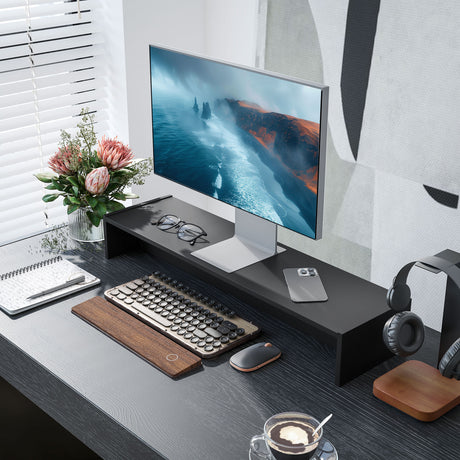 easycomfort easycomfort supporto per monitor con 2 vani contenitore in legno 100x27x15 cm nero