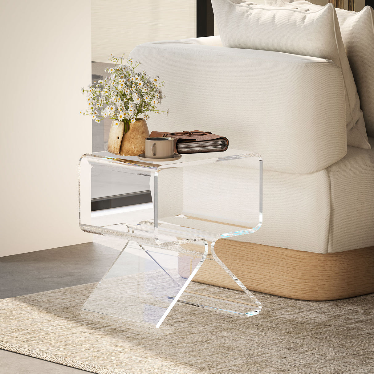 easycomfort easycomfort tavolino basso geometrico a 2 livelli in acrilico con gambe triangolari 40x30x45 cm trasparente