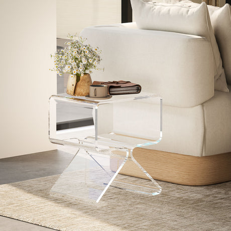 easycomfort easycomfort tavolino basso geometrico a 2 livelli in acrilico con gambe triangolari 40x30x45 cm trasparente