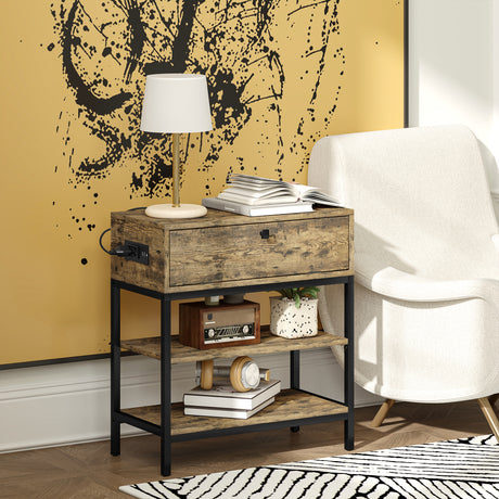 easycomfort easycomfort tavolino da divano con cassetto e 2 ripiani stile industriale in legno e metallo 60x30x66 5 cm nero e marrone