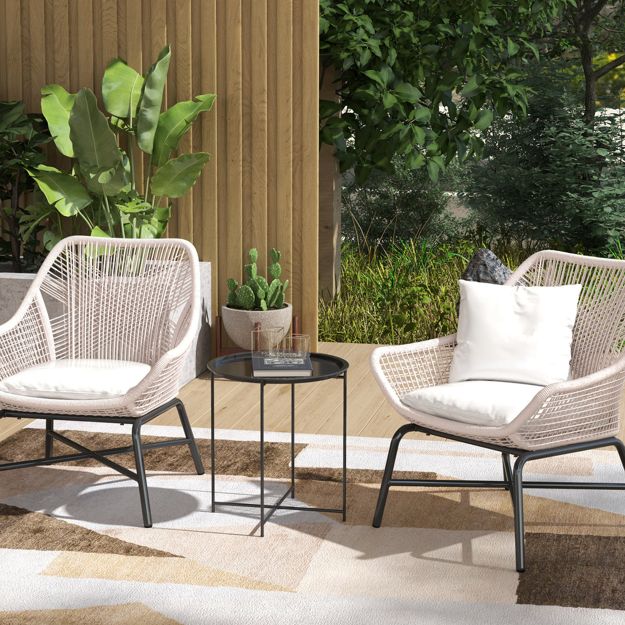 easycomfort easycomfort tavolino da giardino con vassoio rimovibile e gambe pieghevoli in acciaio 46x50 cm nero