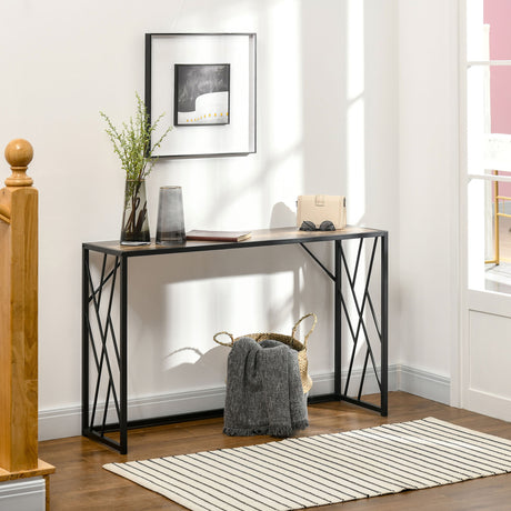 easycomfort easycomfort tavolo consolle da ingresso in stile industriale mobile vintage in acciaio e legno 120x35x75cm marrone