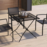 easycomfort easycomfort tavolo da giardino pieghevole quadrato con piano a rete in acciaio 80x80x74cm nero