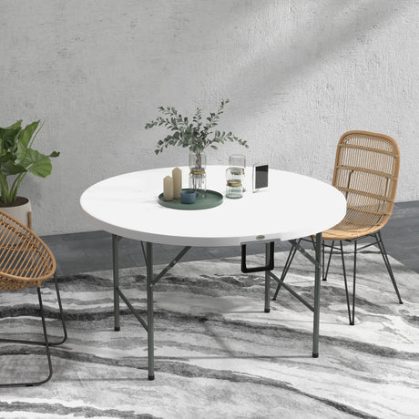 easycomfort easycomfort tavolo pieghevole per giardino e campeggio in acciaio e hdpe 122x73 cm grigio e bianco