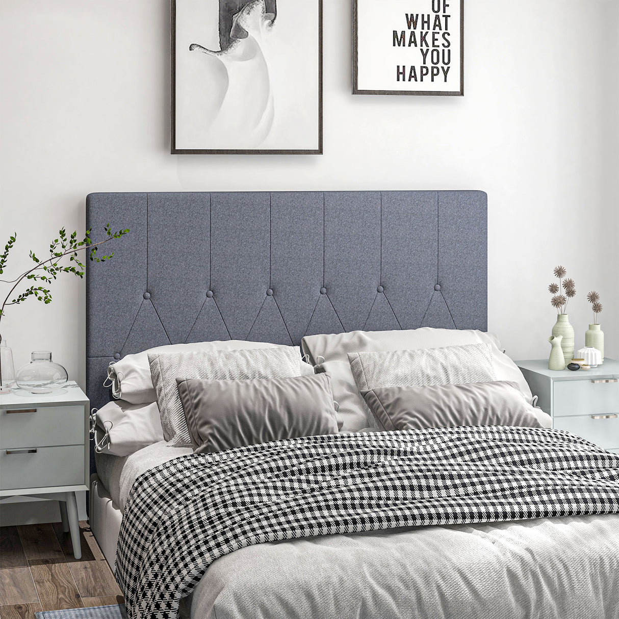 easycomfort easycomfort testiera letto matrimoniale trapuntata a bottoni con 2 ganci in tessuto effetto lino 160x7x120 cm grigia