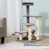 easycomfort easycomfort tiragraffi per gatti da 100cm con lettino rotondo pali in sisal e rivestimento in peluche grigio