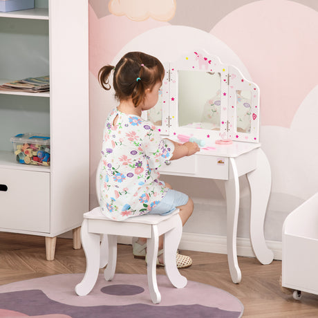 easycomfort easycomfort toeletta per bambini con sgabello tavolo trucco con triplo specchio e cassetto 63x40x85 5cm bianco