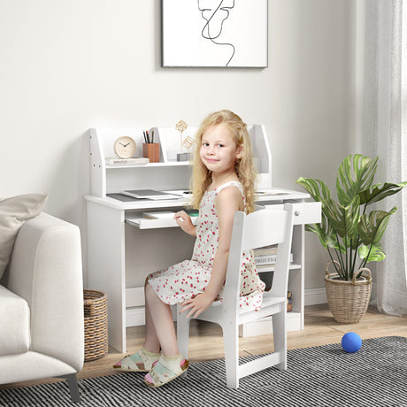 easycomfort easycomfortzonekiz banco scuola e sedia per bambini da 5 8 anni con scaffale e mensola estraibile in legno bianco