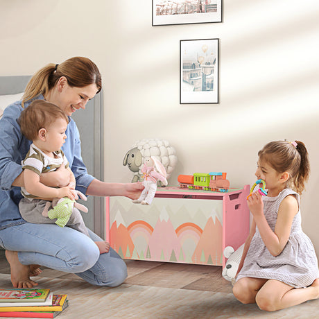 easycomfort easycomfortzonekiz baule portagiochi per bambini con coperchio e cerniera di sicurezza in mdf 60x37x39cm rosa