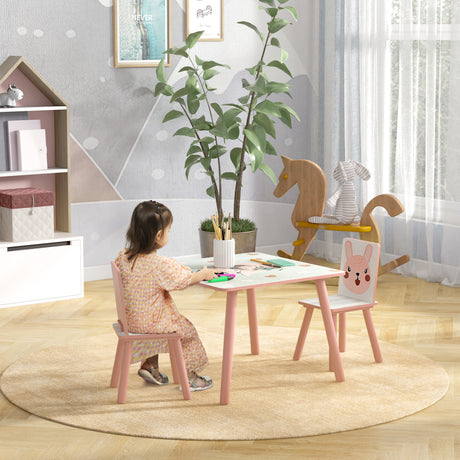easycomfort easycomfortzonekiz set tavolo e sedie 3 pezzi per bambini 3 8 anni in mdf e legno di pino con disegni di animali rosa