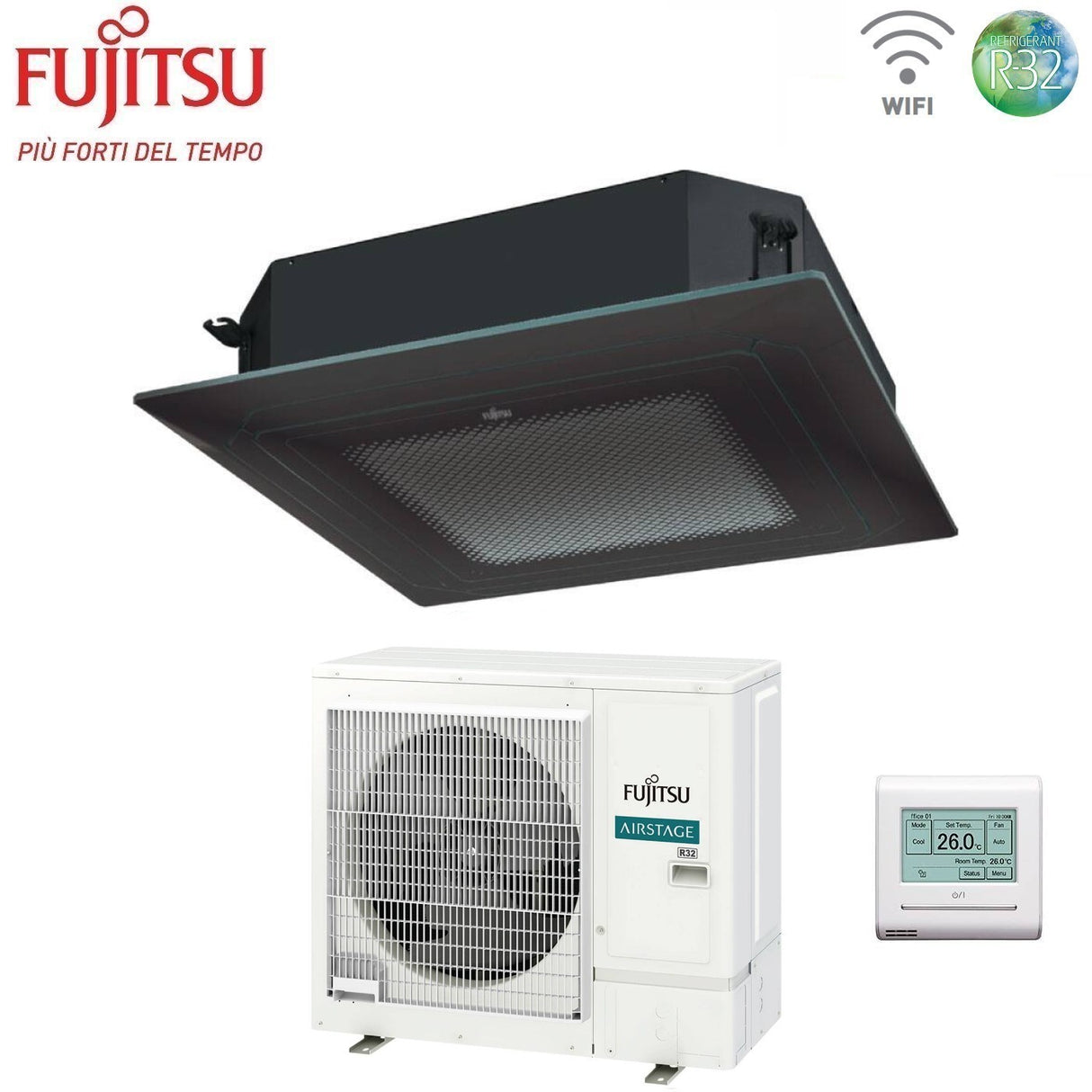 fujitsu condizionatore a cassetta fujitsu kr circular flow black 30000 btu auxg30krlb r 32 wi fi optional con griglia e filocomando