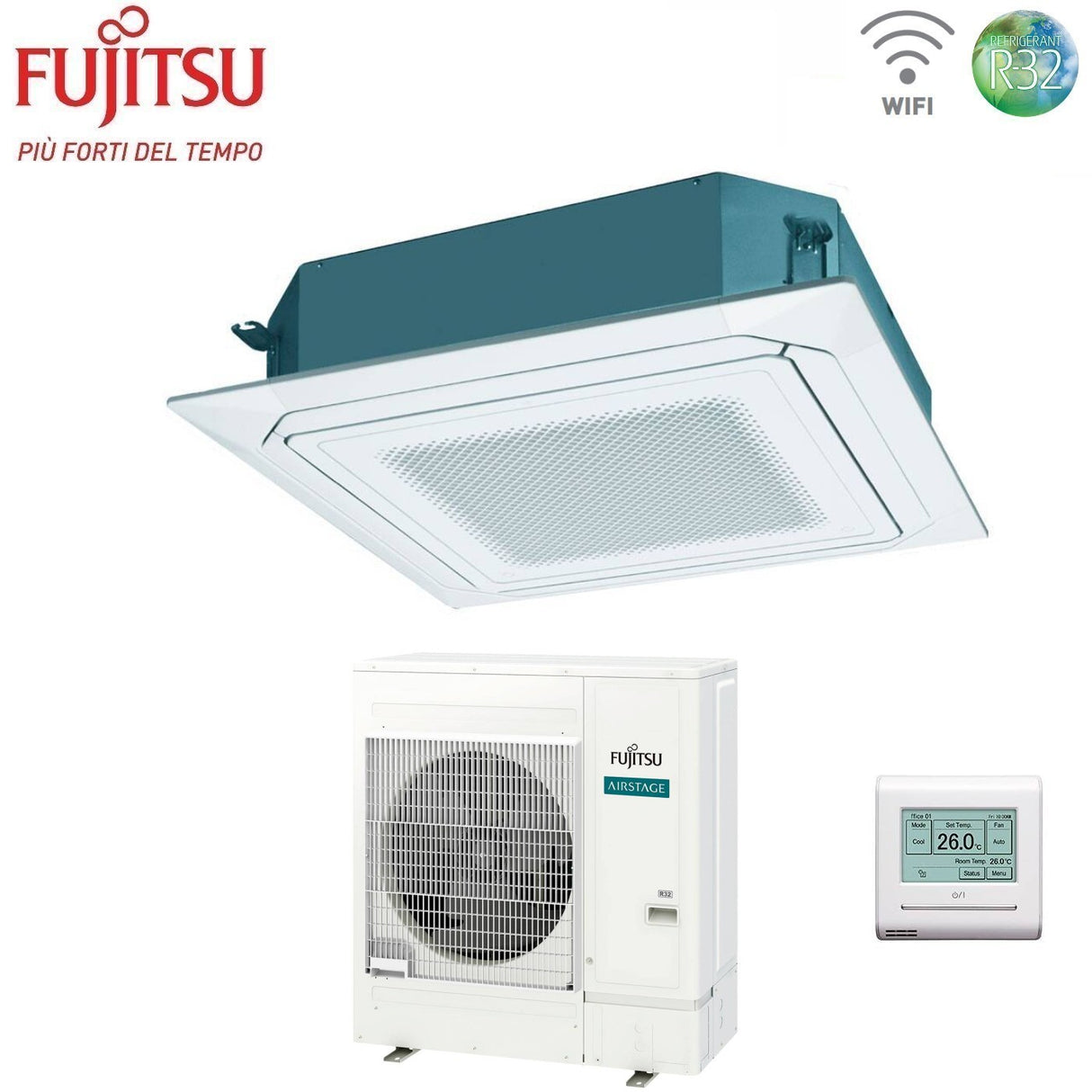 fujitsu condizionatore a cassetta fujitsu kr circular flow white 54000 btu auxg54krlb trifase r 32 wi fi optional con griglia e filocomando