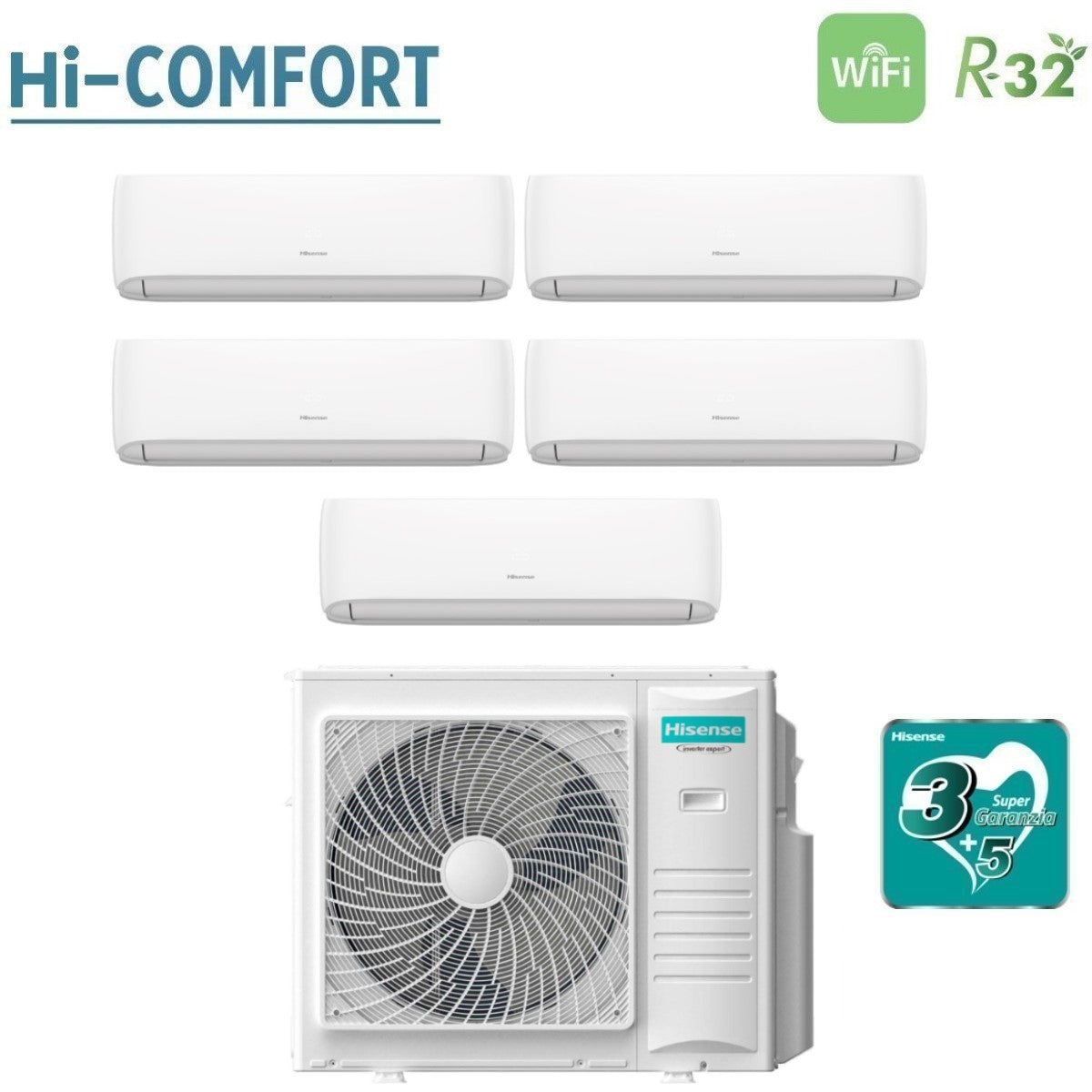 hisense condizionatore hisense penta split hi comfort 999912 con 5amw105u4rqc r 32 wi fi integrato