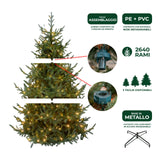 le stelle albero di natale artificiale verde h 210cm x l 150cm super folto con 500 luci led 20 luci flash incorporate e base a croce in metallo