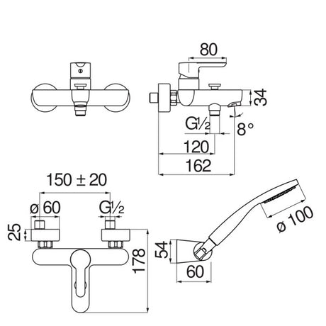 nobili miscelatore vasca con set doccia nobili abc cromato