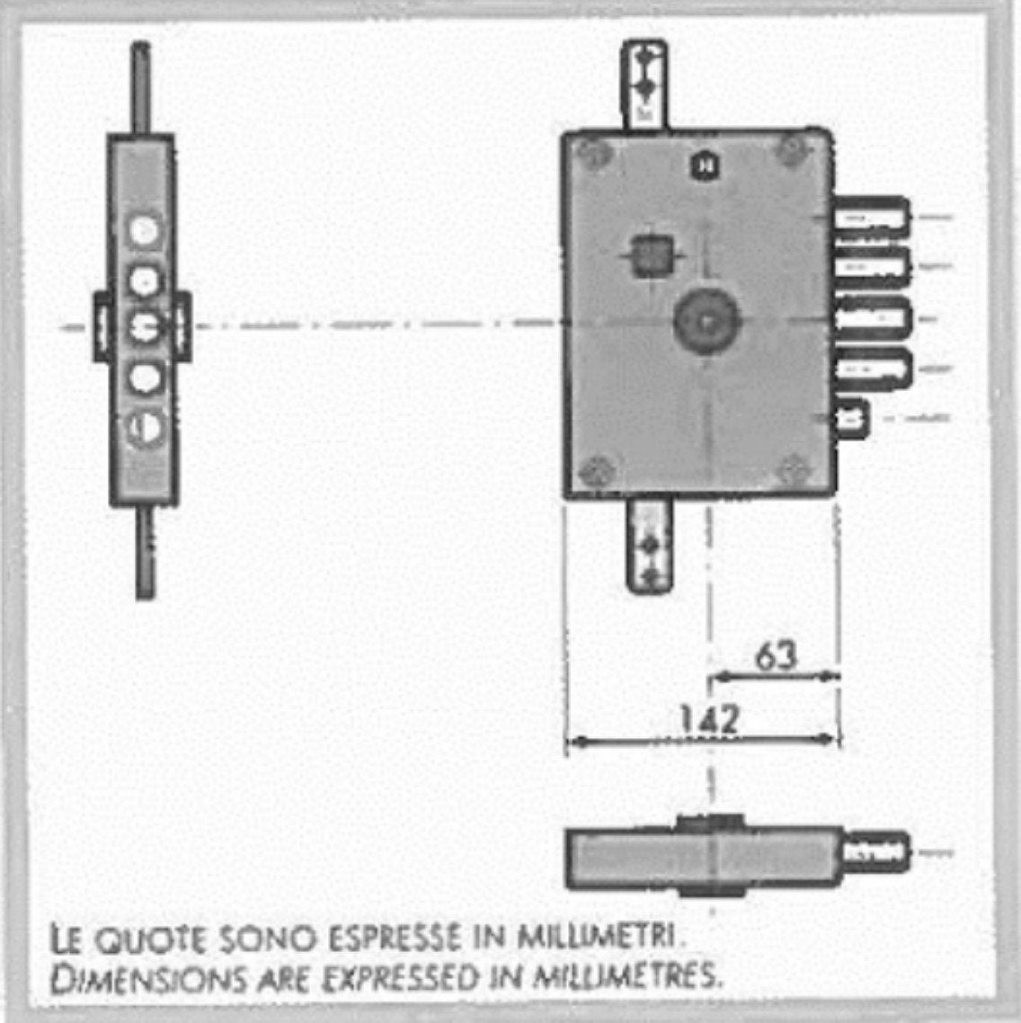 serratura atra dierre d.m. chiusura triplice da applicare con scrocco e 4 catenacci entrata 60 mm mano sinistra art. 6112 1 se in busta