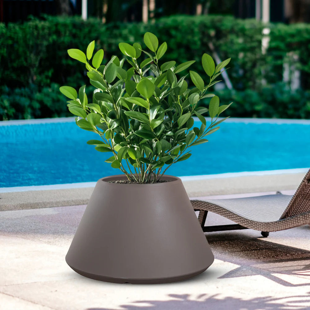 divina garden vaso in resina da esterno interno per piante tondo conico design d 60x35h stromboli tortora ean 8056157808916