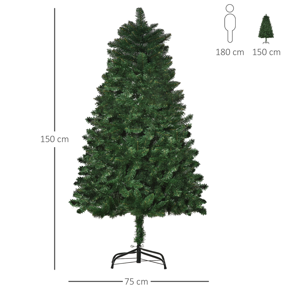 easycomfort easycomfort albero di natale 150cm artificiale pieghevole con base rimovibile 454 rami in pvc e acciaio verde
