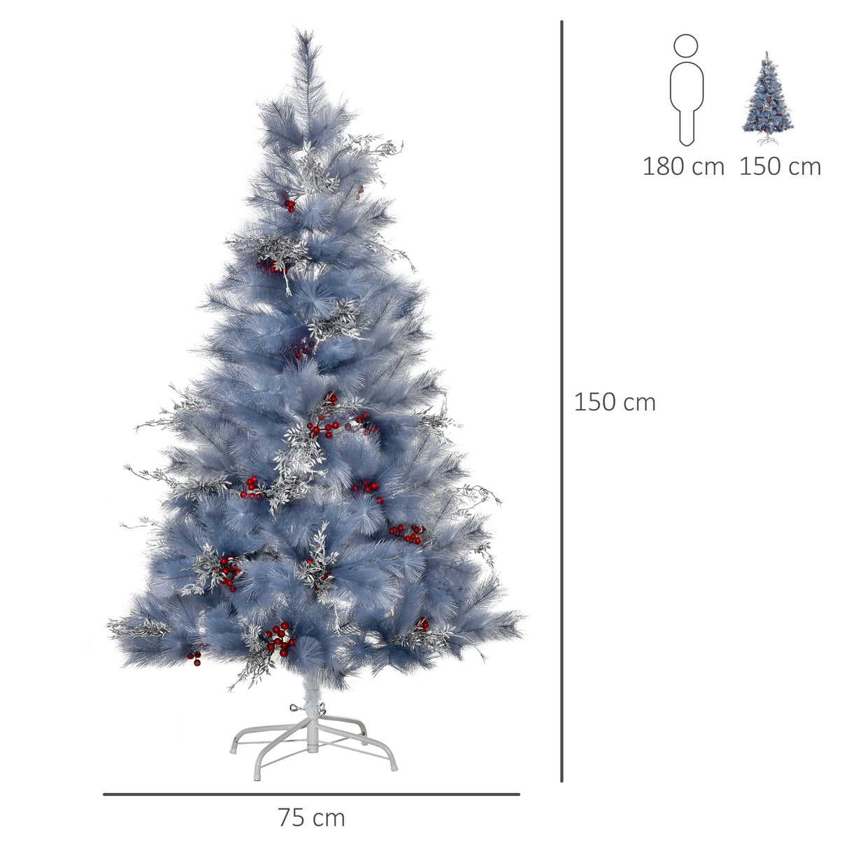 immagine-3-easycomfort-easycomfort-albero-di-natale-artificiale-da-150cm-decorazioni-con-foglie-argentate-e-bacche-rosse-grigio