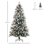 easycomfort easycomfort albero di natale innevato 180cm con bacche rosse e pigne bianche base rimovibile pieghevole 678 rami verde