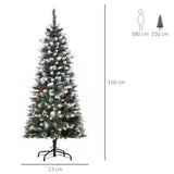 easycomfort easycomfort albero di natale innevato artificiale 150cm con bacche rosse e pigne bianche base rimovibile pieghevole 408 rami
